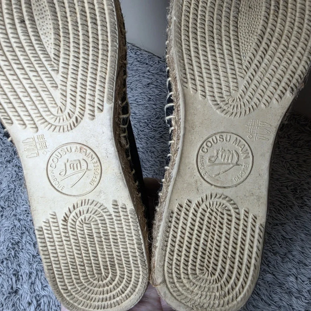 Cousu Main Espadrille Shoes Black Flats Women's Size EU 38